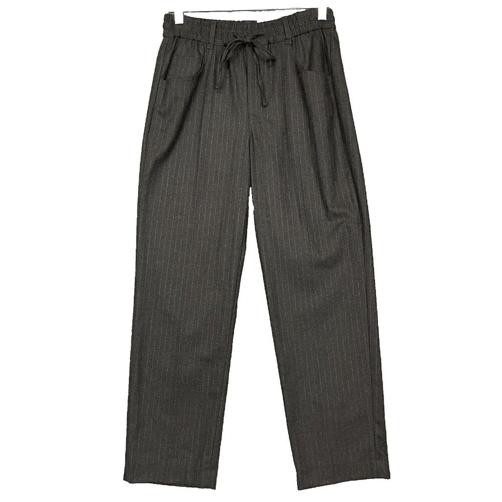 Zara Pants Womens 2 Grey‎ Pinstripe Easy Pyjama Fit Elastic Pull On Drawstring